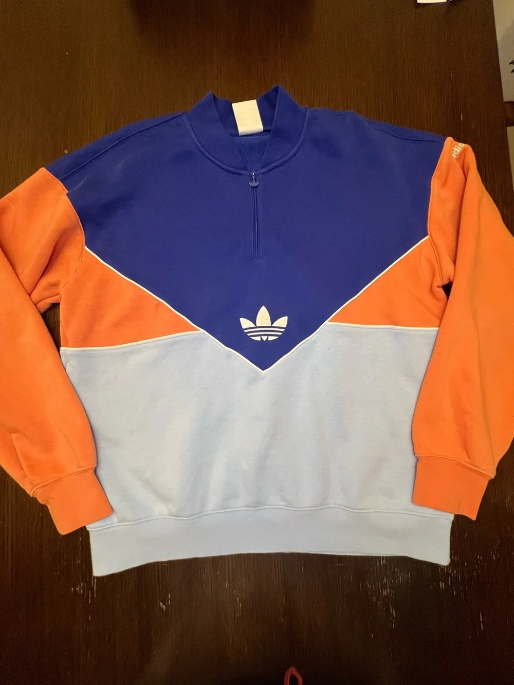 Adidas Originals Large Adicolor 1/4 Zip Color block Crew Sweatshirt IB3144